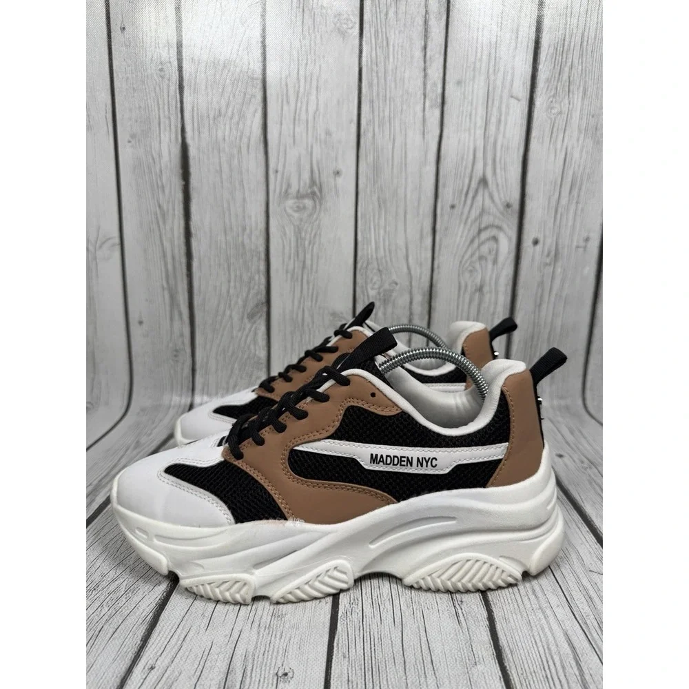 Madden NYC White Black Tan Chunky Platform Sneakers Women's Size 10